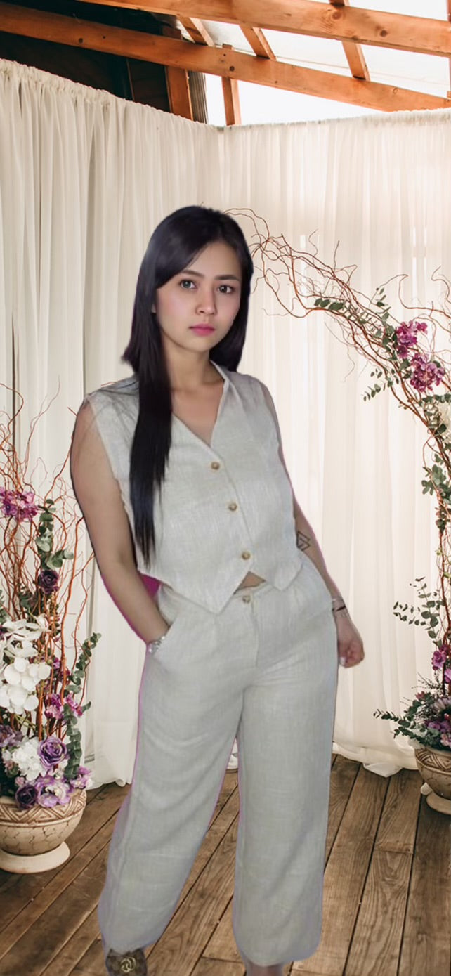 Serene Linen Vest Set