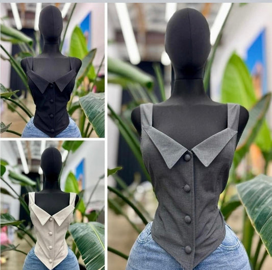 V-Neck Tops Grey/Black/Beige